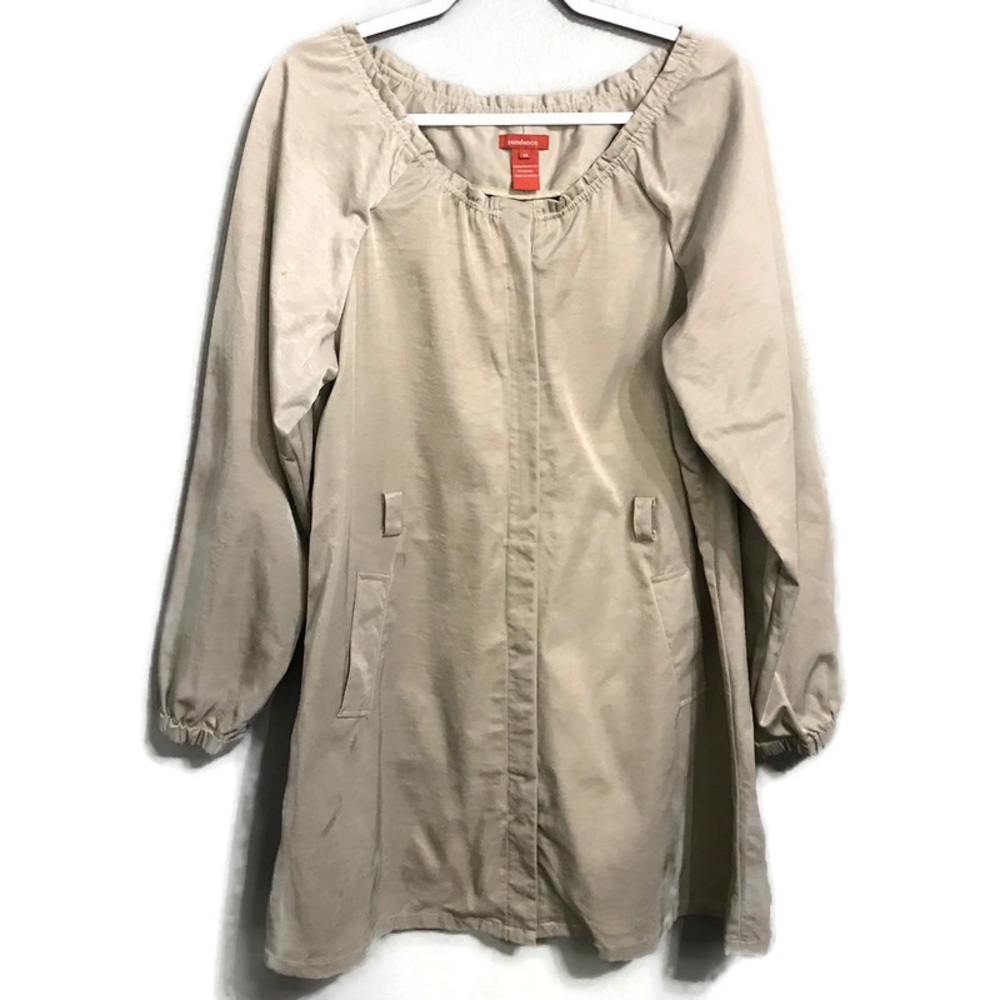 Sundance Trench Jacket Coat Zipper Satin Cream Sz Medium *no belt*